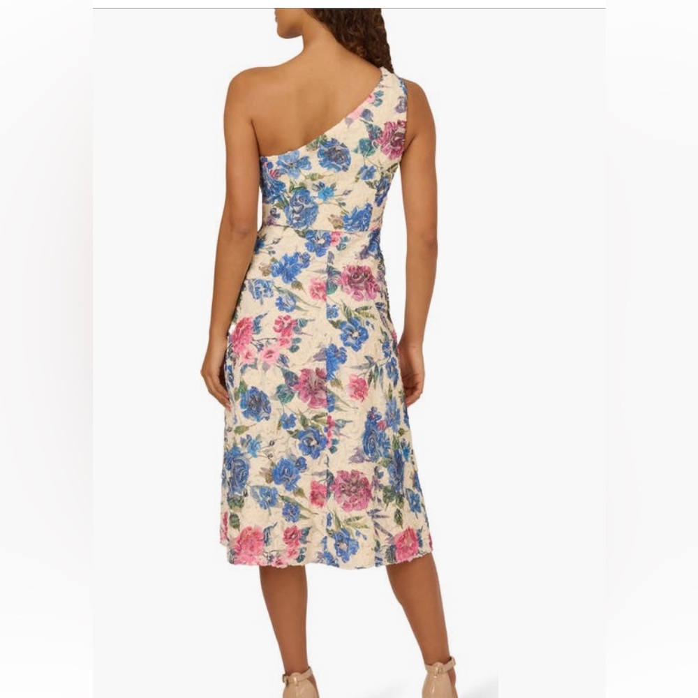 Adrianna Papell textured floral one shoulder  Dress sz 10 - Picture 9 of 10
